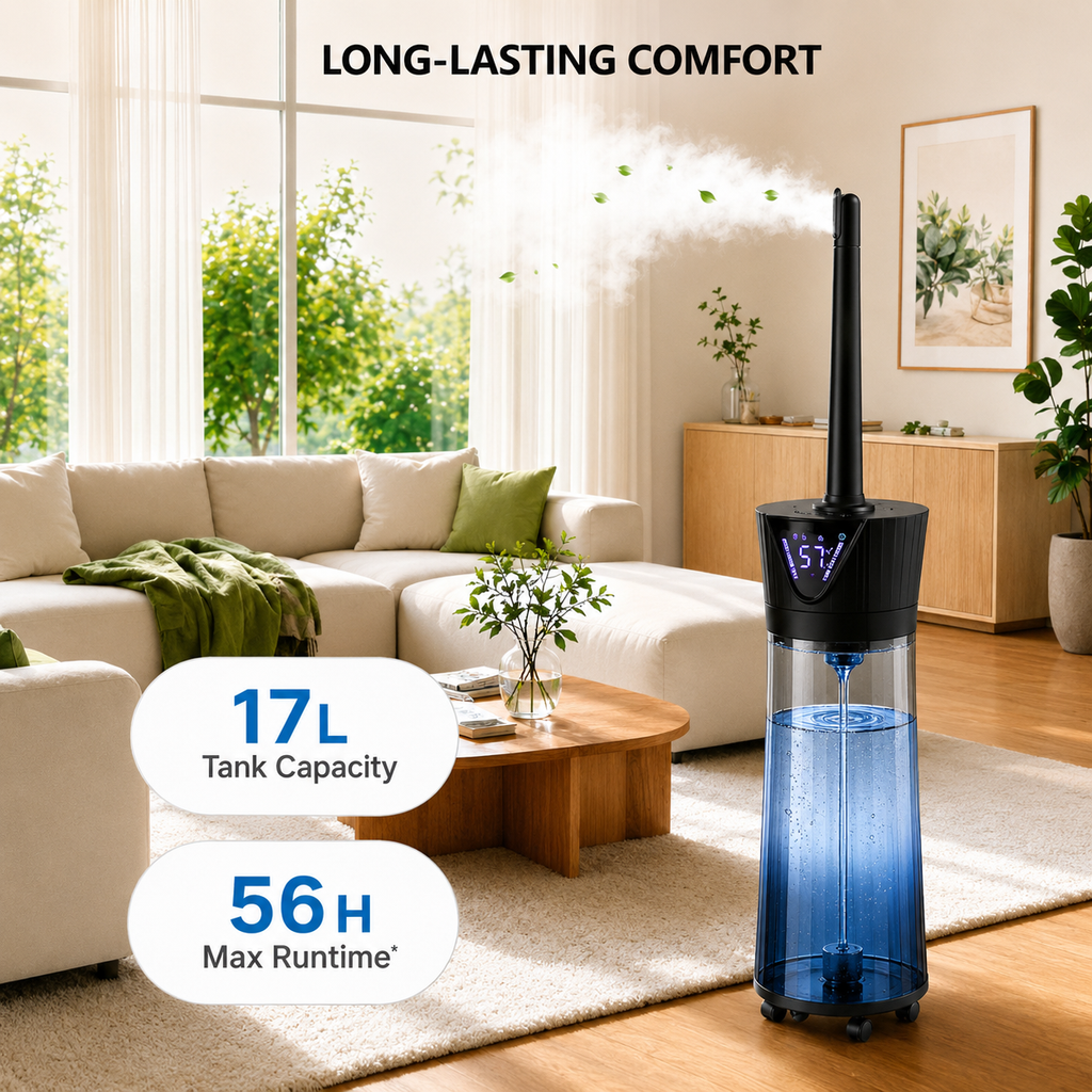 17L Humidifiers for Bedroom Large Room – Ultra Quiet (35dB), 56H Runtime, Smart App & Remote, Auto Humidistat, Top Fill Cool Mist Humidifier, Aroma Diffuser, Auto Shut-Off – Whole House