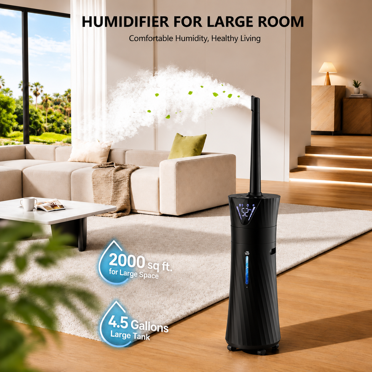 17L Humidifiers for Bedroom Large Room – Ultra Quiet (35dB), 56H Runtime, Smart App & Remote, Auto Humidistat, Top Fill Cool Mist Humidifier, Aroma Diffuser, Auto Shut-Off – Whole House