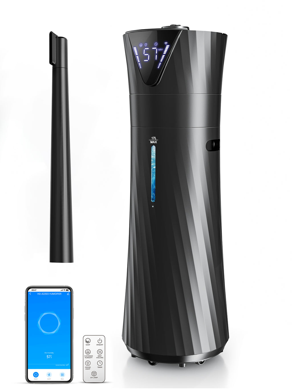 17L Humidifiers for Bedroom Large Room – Ultra Quiet (35dB), 56H Runtime, Smart App & Remote, Auto Humidistat, Top Fill Cool Mist Humidifier, Aroma Diffuser, Auto Shut-Off – Whole House