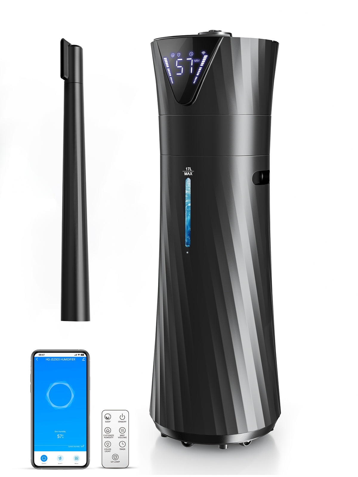 17L Humidifiers for Bedroom Large Room – Ultra Quiet (35dB), 56H Runtime, Smart App & Remote, Auto Humidistat, Top Fill Cool Mist Humidifier, Aroma Diffuser, Auto Shut-Off – Whole House