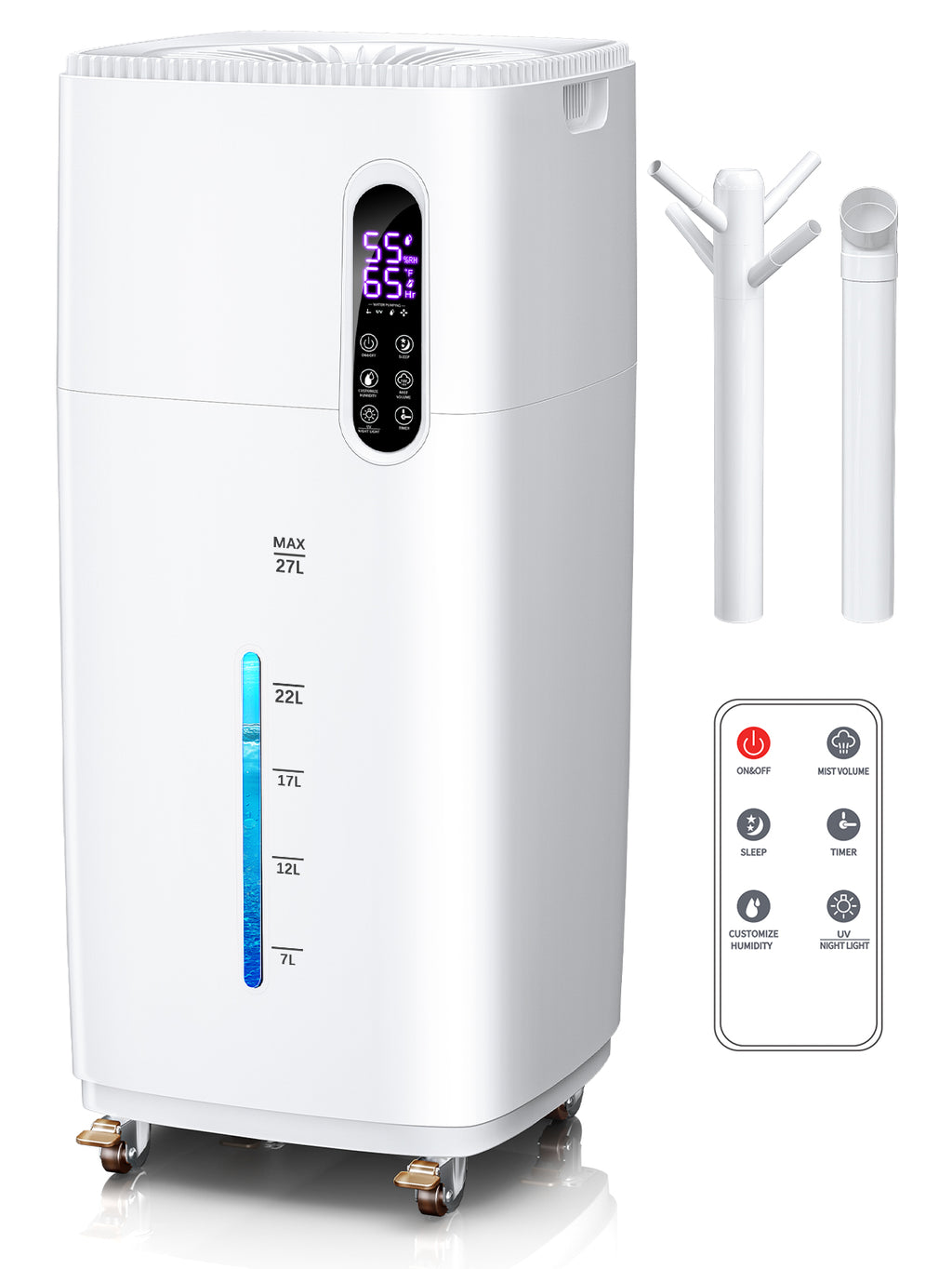 MONISEN 26L/5.7Gal Humidifier Large Room 3000 ft², Supersized Cool Mist, 38H Quiet Humidifiers for Bedroom, 2000mL/h Mist Output, Touch/Remote Control, Humidifiers for Home, Whole House, Plant, White